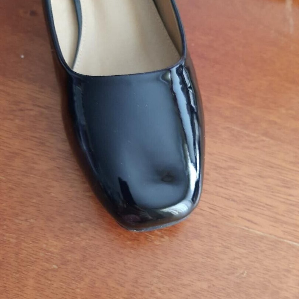 Heel The World Low Block Heel Square Toe Black Pu… - image 6